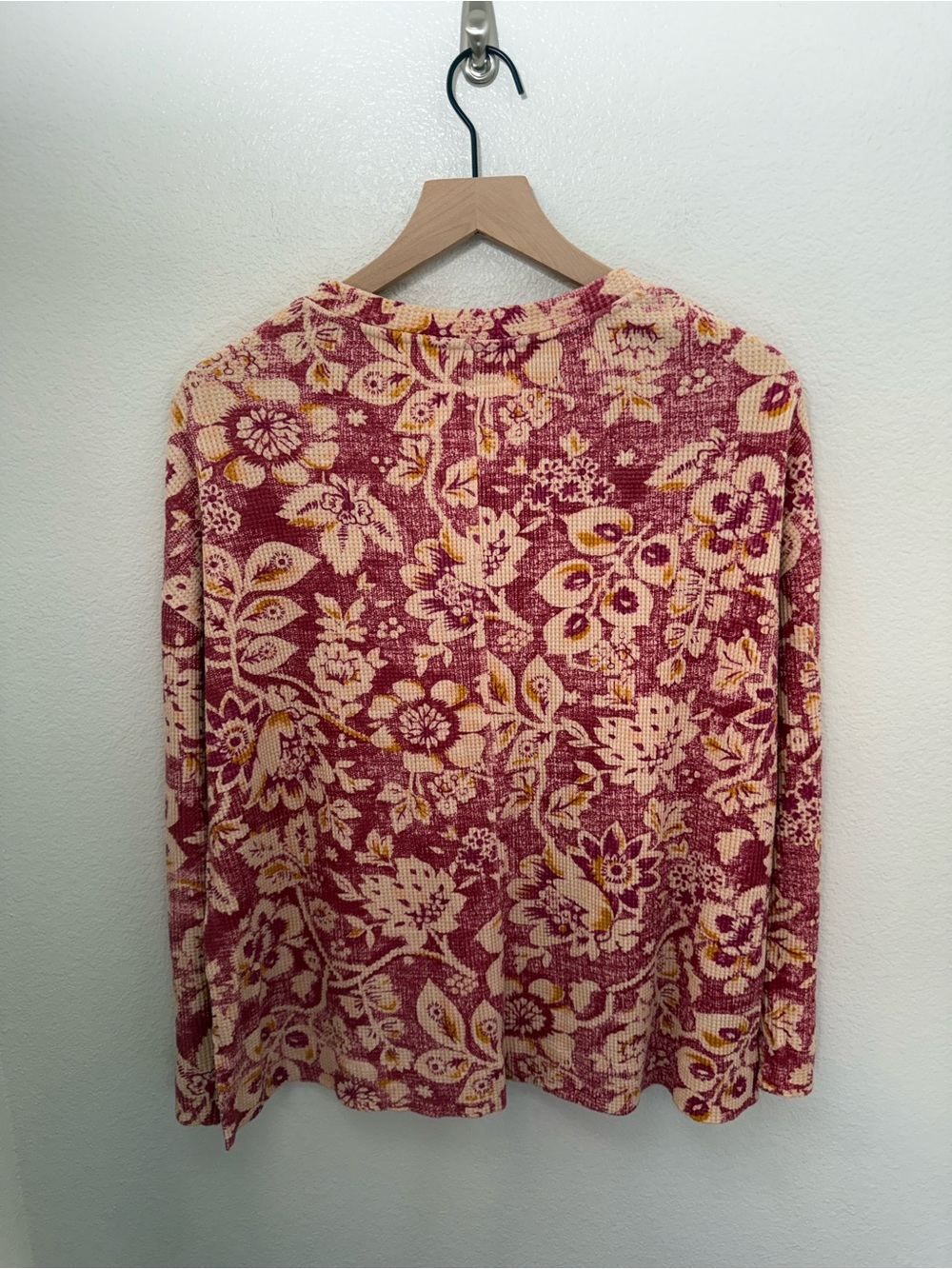 Anthropologie Pilcro Moira Oversized Boho Floral Waffle Thermal Pullover XS - Picture 6 of 9